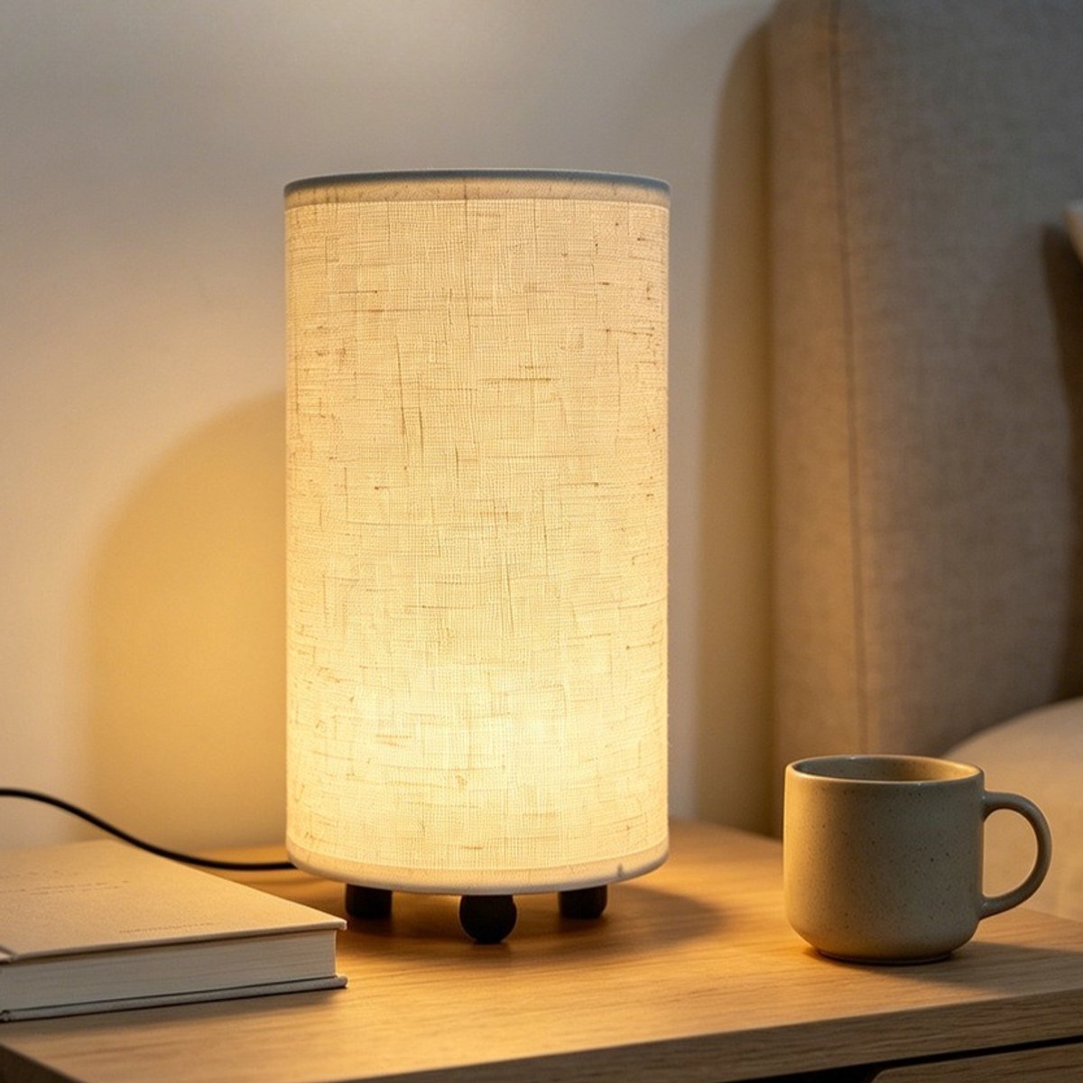 Moderne Nachtlamp – Stoffen Tafellamp – Linnen Lampenkap Met USB-Kabel – Warm Licht – Beige – Decoratieve Tafellamp – Geschikt Voor Slaapkamers, Woonkamers, Kantoren, Enz. – 1 Stuk
