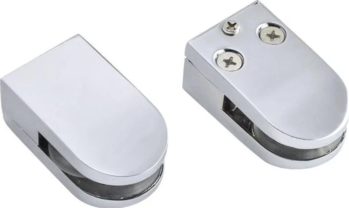 Twee glasklemmen Geschikt voor het bevestigen van glas aan trappalen, glasklemmen van zinklegering, plankdragers en spiegelbeugels Geschikt voor glas Geschikt voor een dikte van 5-10 mm.