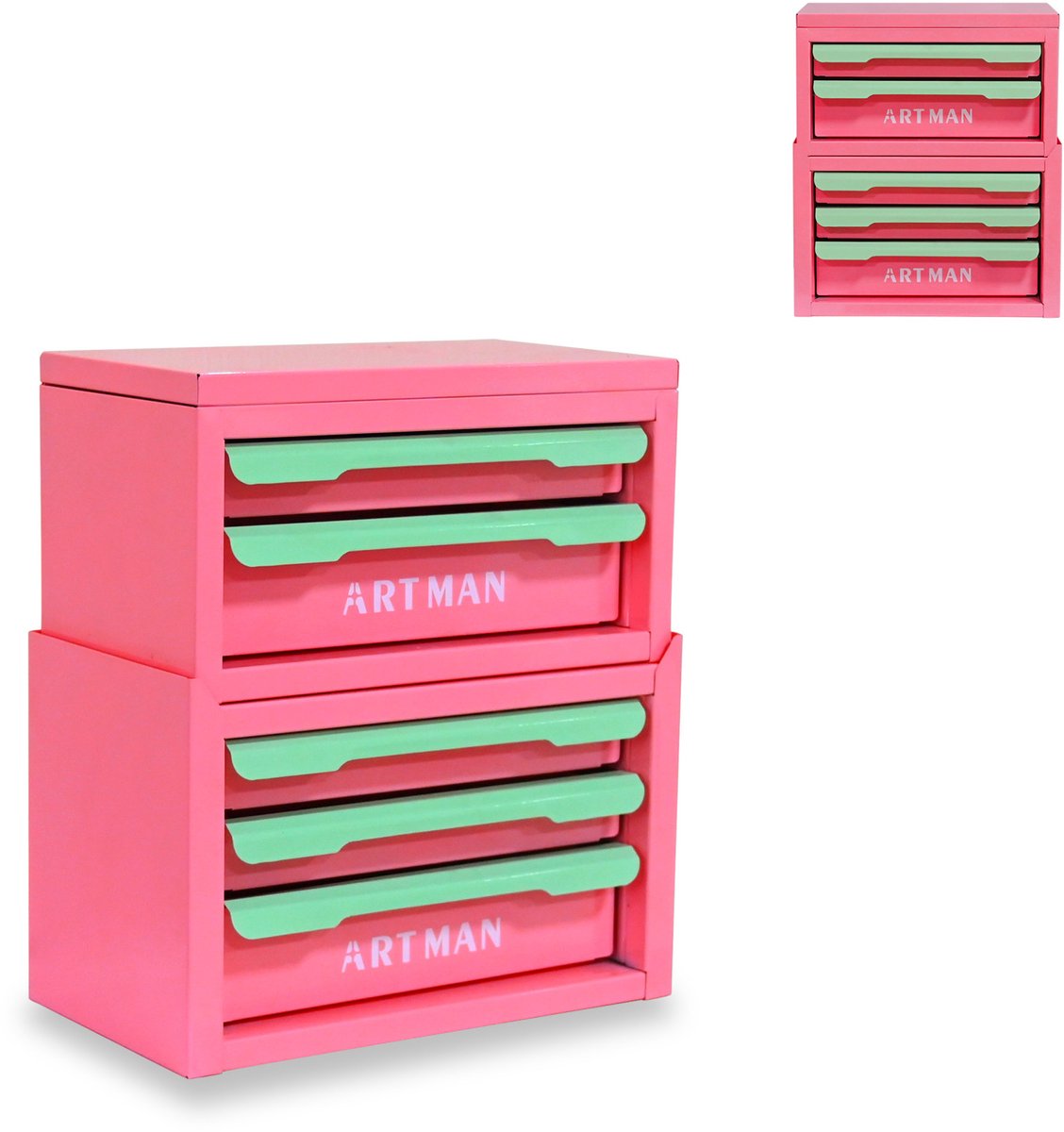 MODFU - Opbergkast - 5 Laden - Stapelbaar - Roze Groen - Staal