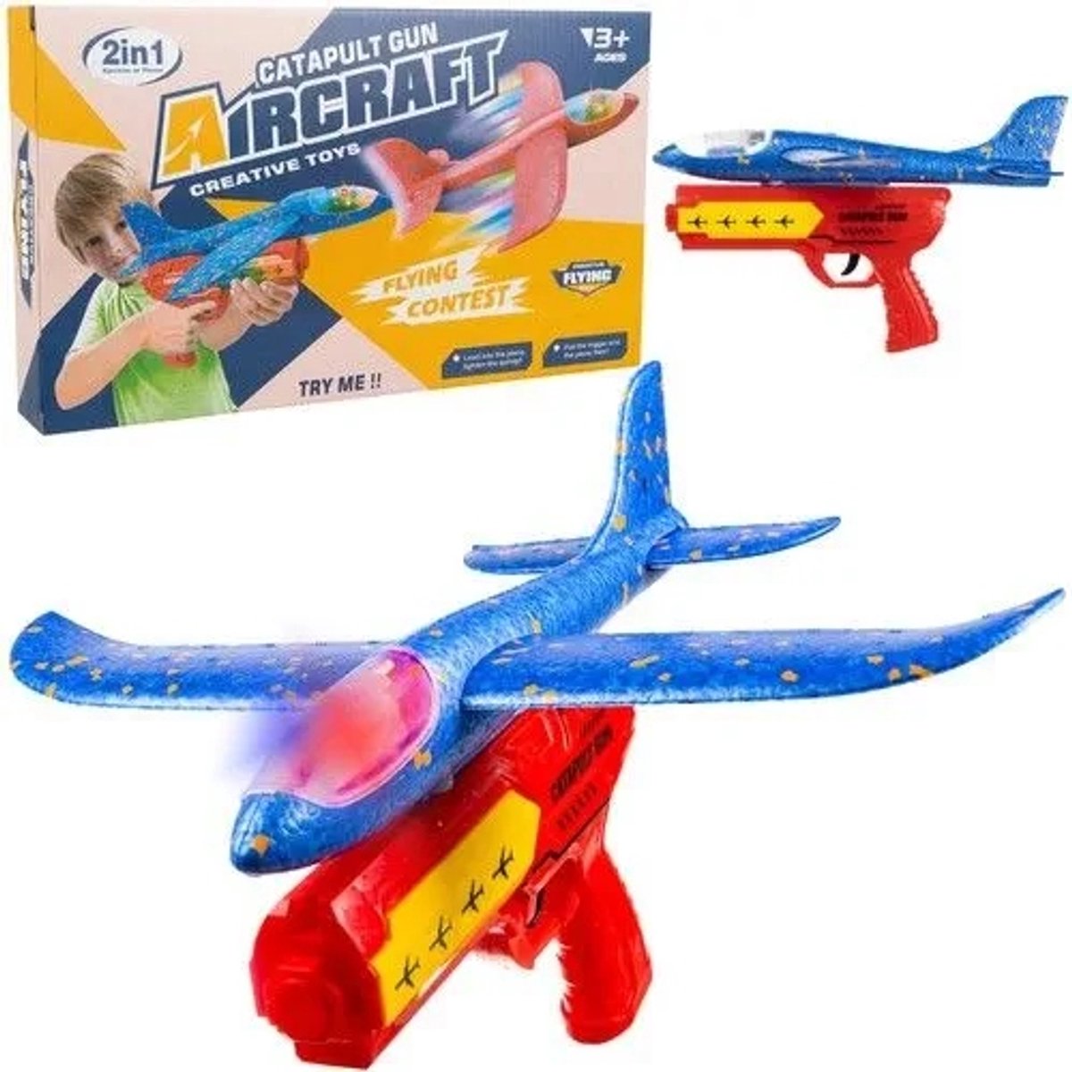 Kruzzel Vliegtuig Lanceerder met LED Vliegtuig - Rood/Blauw