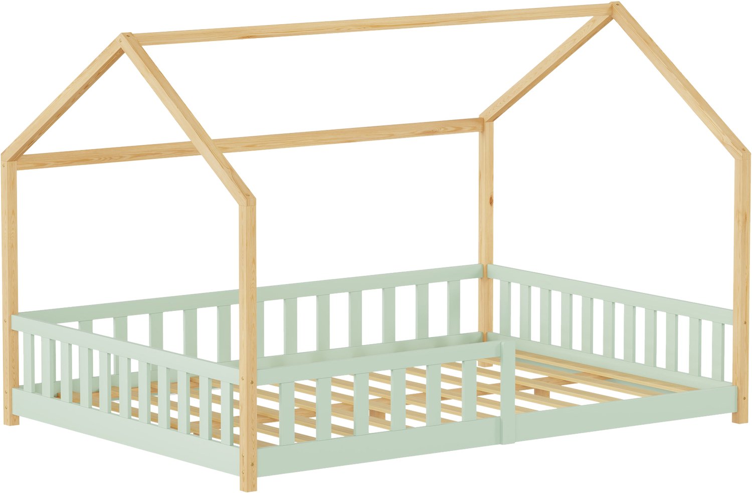 en.casa Kinderbed Hesel montessori bed met uitvalbeveiliging 120x200 cm mintgroen en naturel [en.casa]