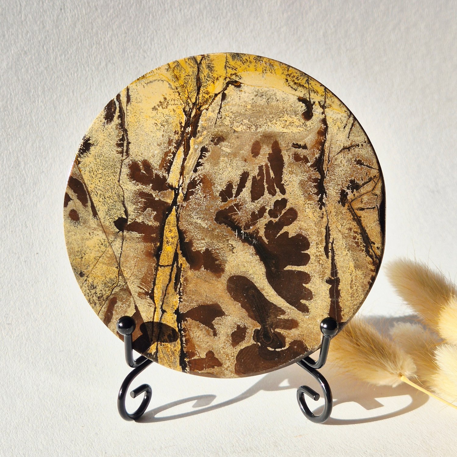 Moonlight Gemstones Picture Jasper Schijf op Metalen Standaard – ca. 10 cm #1 Meerkleurig