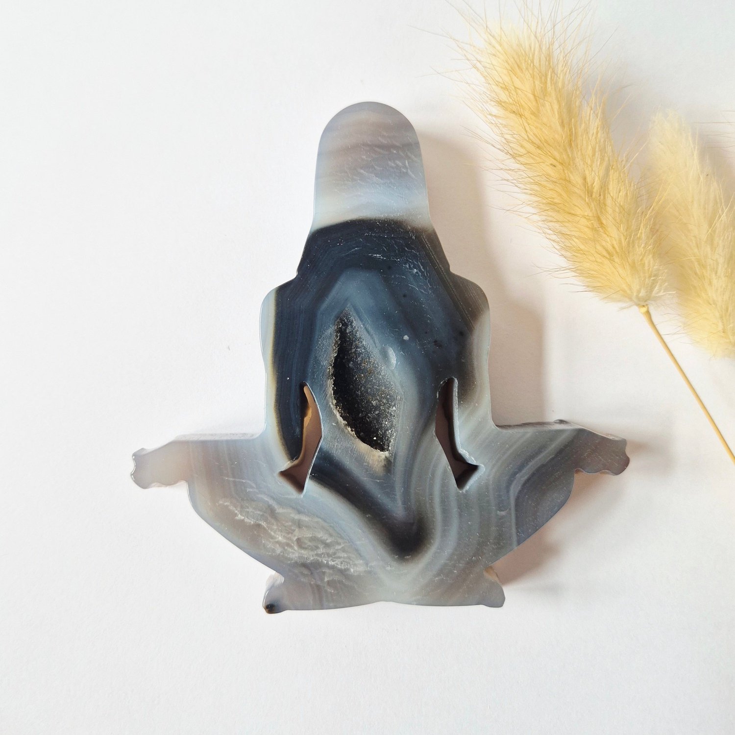 Moonlight Gemstones Druzy Agaat Meditatie Edelsteen Carving 10cm #8 - Handgesneden vrouwelijke meditatievorm yoga Meerkleurig