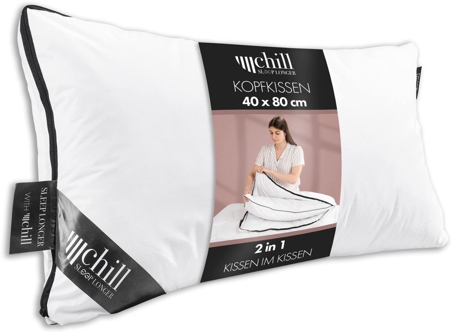 Duraxl Hoofdkussen - 40 x 80 cm - 2-in-1 - Wasbaar - Veganistisch