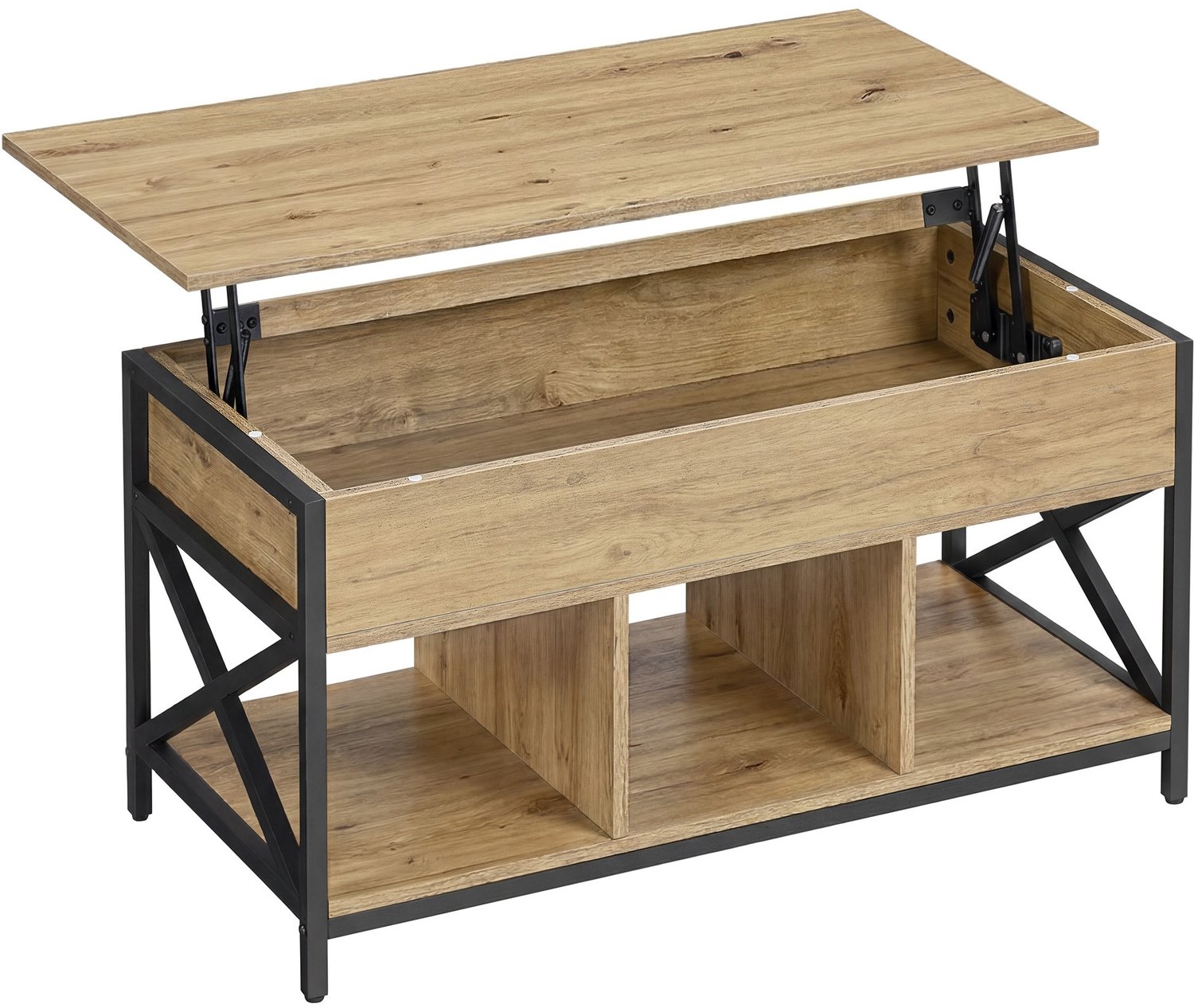 LEOBERT LCT202B88V1 Salontafel met Verstelbaar Blad - Artisan Eikenlook en Zwart - 100 x 50 cm