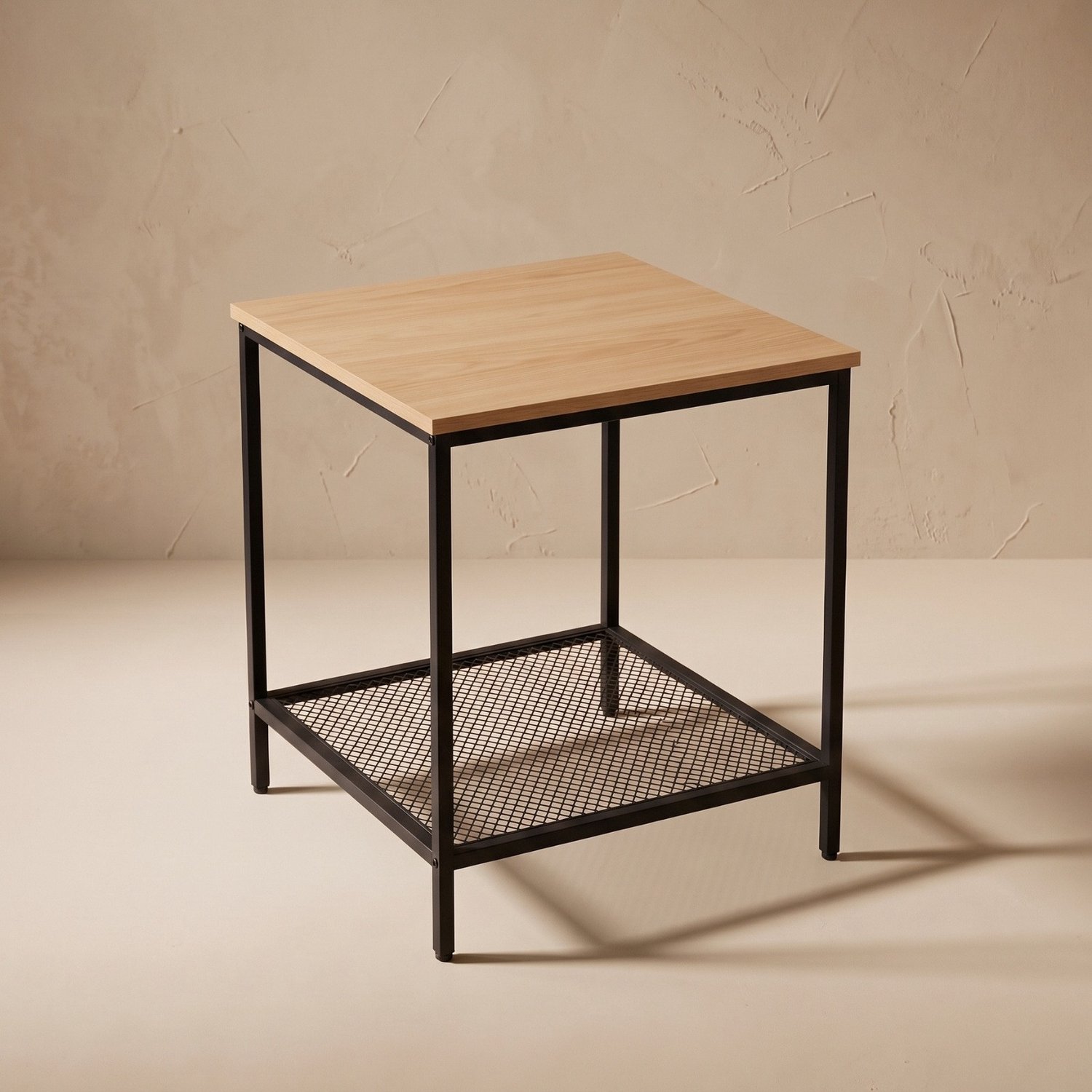 SCENA LIVING Vierkante bijzettafel met gaasplank, 45 x 45 x 55 cm, bruin