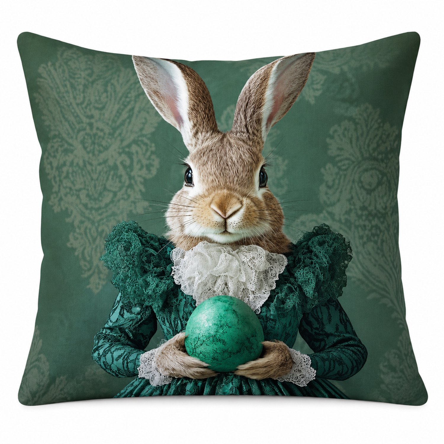 SWGOTA Paaskussenhoes met konijnenprint 45 x 45 cm, groene pluchen sierkussenhoes zonder binnenkussen
