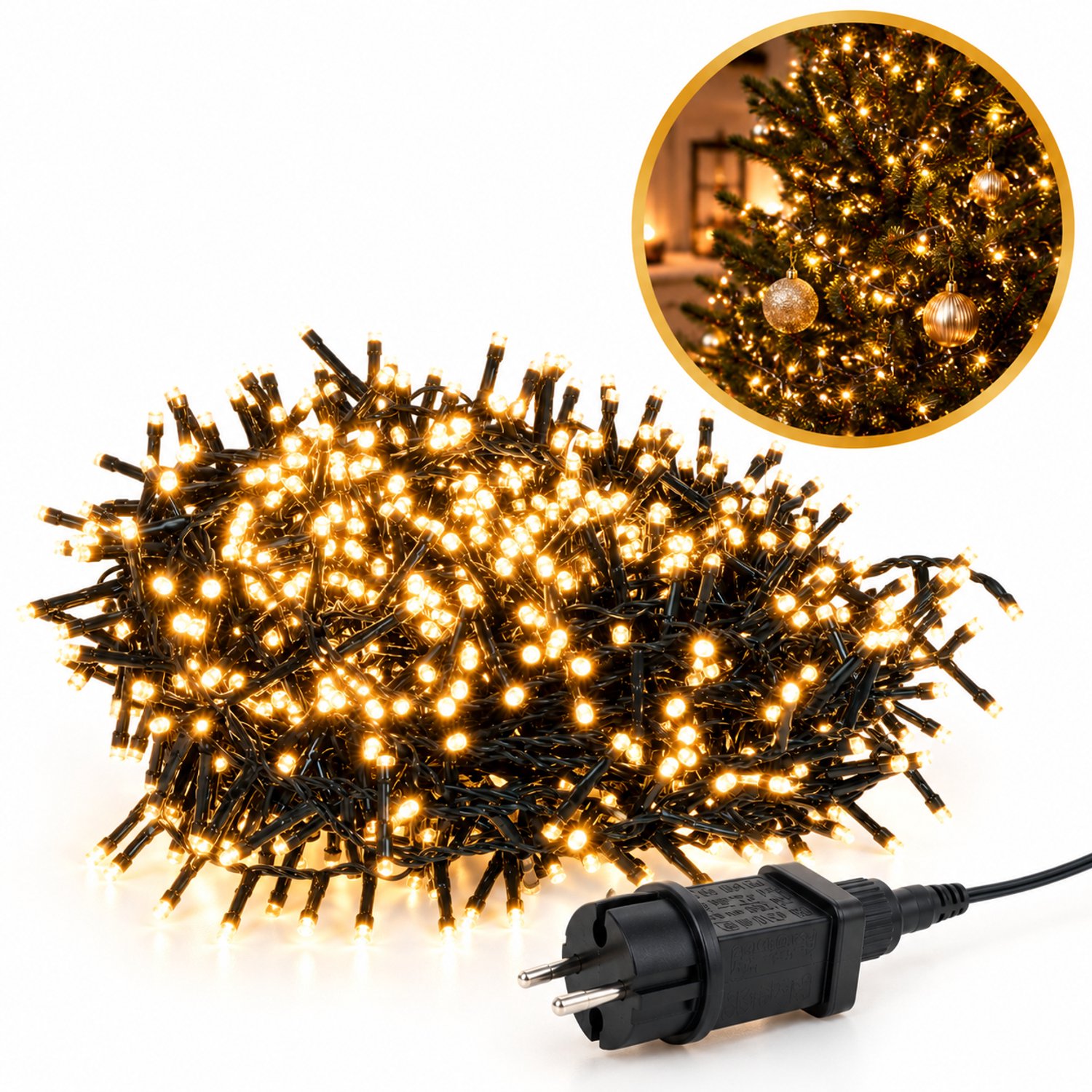 Omid Home Cluster Kerstverlichting 1000 Leds - Kerstverlichting - 8 Lichtfuncties - 20 Meter - Zwart