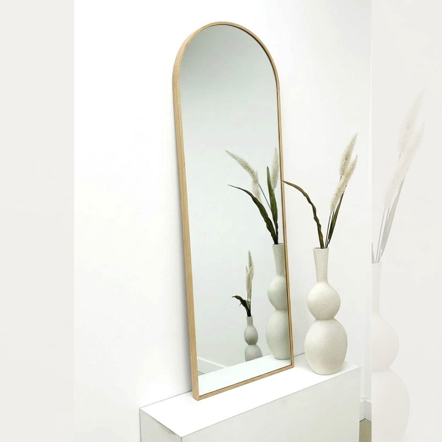 Nordic Style® Boogspiegel 125x40cm - Naturel Eiken hout - Scandinavische Spiegels - Halfrond - Pas spiegel - Staande spiegel - Kleedkamer spiegel - Pas - Boog - Half Rond Ronde - Woonkamer - Wand - Muurspiegel - Muur