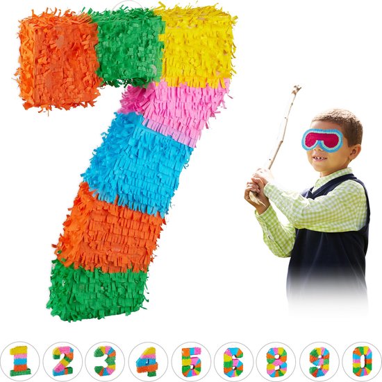 Relaxdays Pinata Verjaardag Getal - Piñata Zelf Vullen - Getallen Van 0 Tot 9 Gekleurd 2