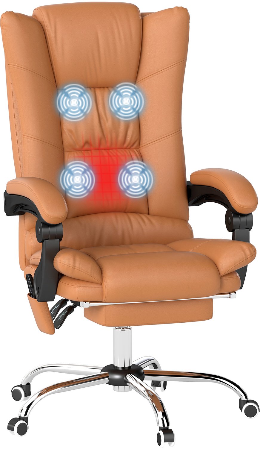 Lunpog Massagestoel met Verwarming - 135° Ligfunctie en Voetsteun - Hoogteverstelbaar - Lichtbruin