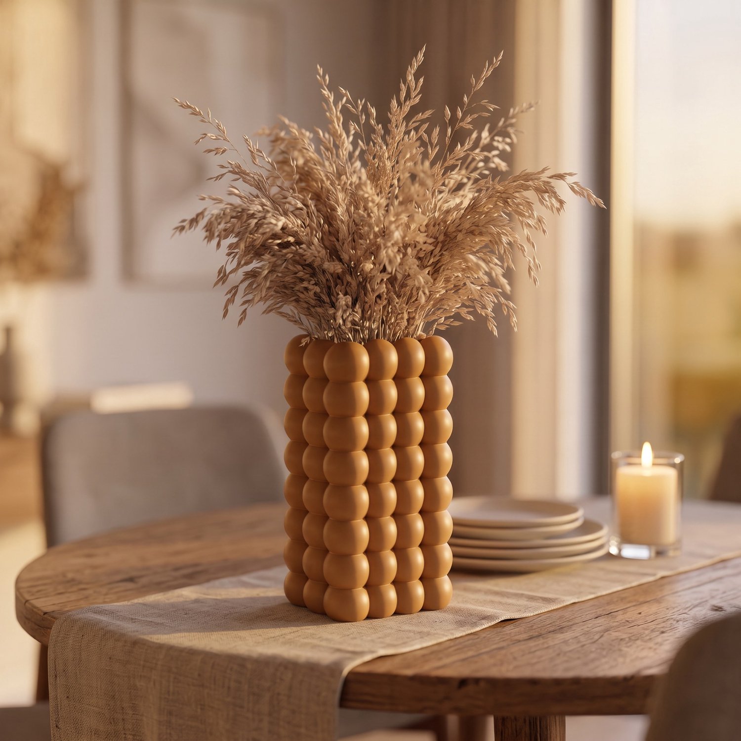 AUREA - Maison AUREA Bubbel Vaas Latte Bruin – Bloemenvaas voor Droogbloemen – Mat Latte Bruin Design – 18 cm