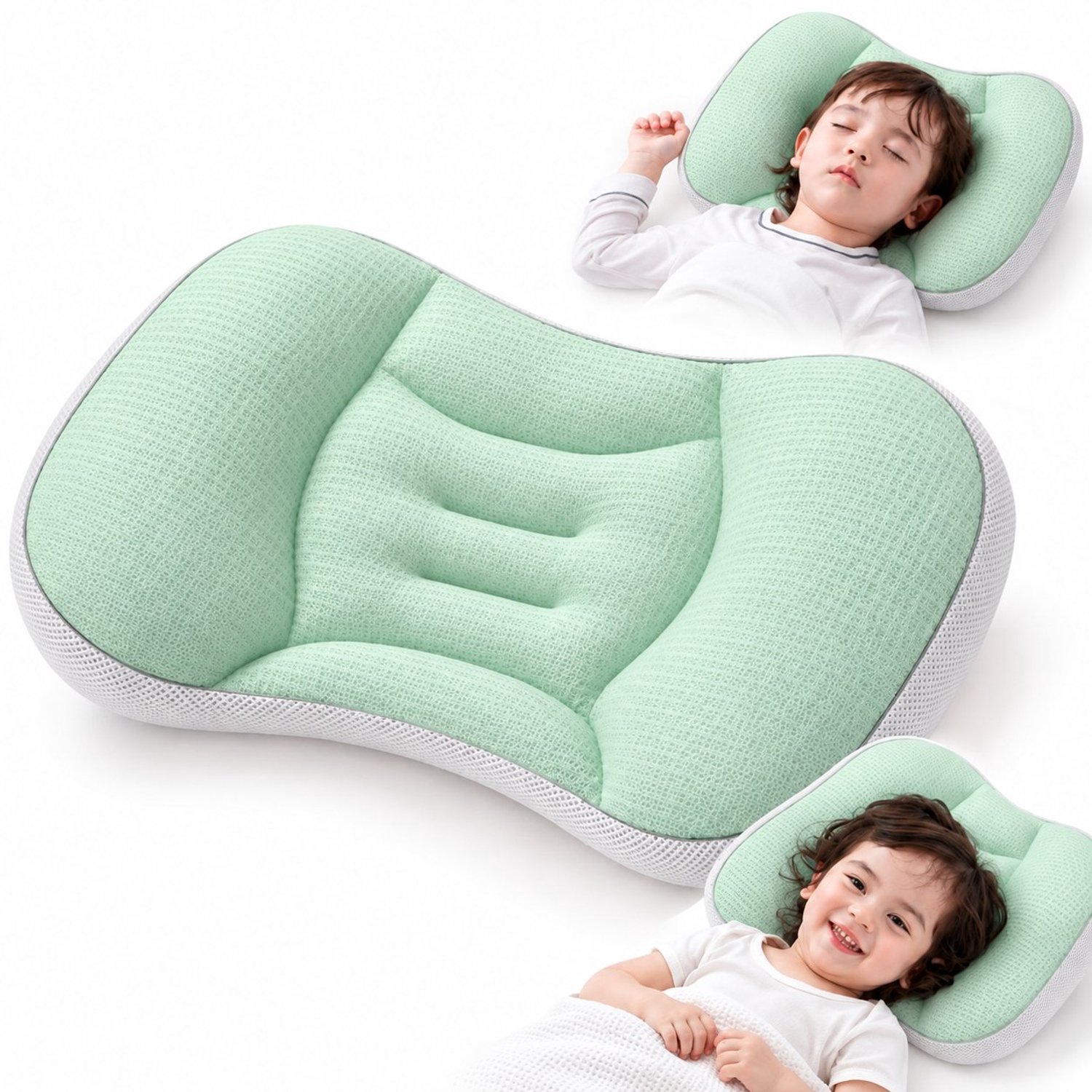 Bobypet Kinderkussen - Ergonomisch Slaapkussen voor Kinderen 6 maanden tot 3 Jaar - Ademend Hoofdkussen met Koel en Warm Seizoen Design - Wit - Kerstcadeau