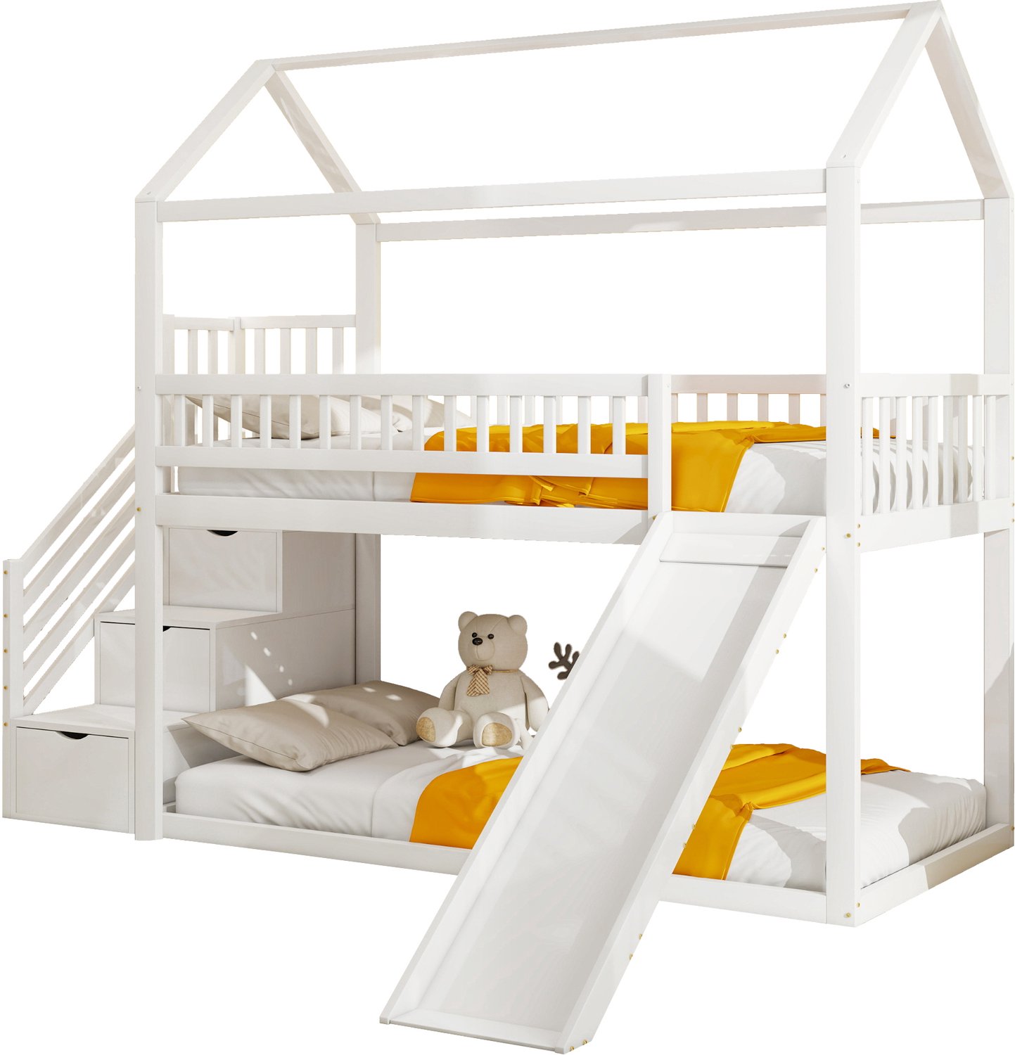 MUVANO Kinderhoogslaper met glijbaan - hoogslaper met opbergladder - witte houten kinderhoogslaper - kinderbed 90 x 200 cm voor kinderkamer