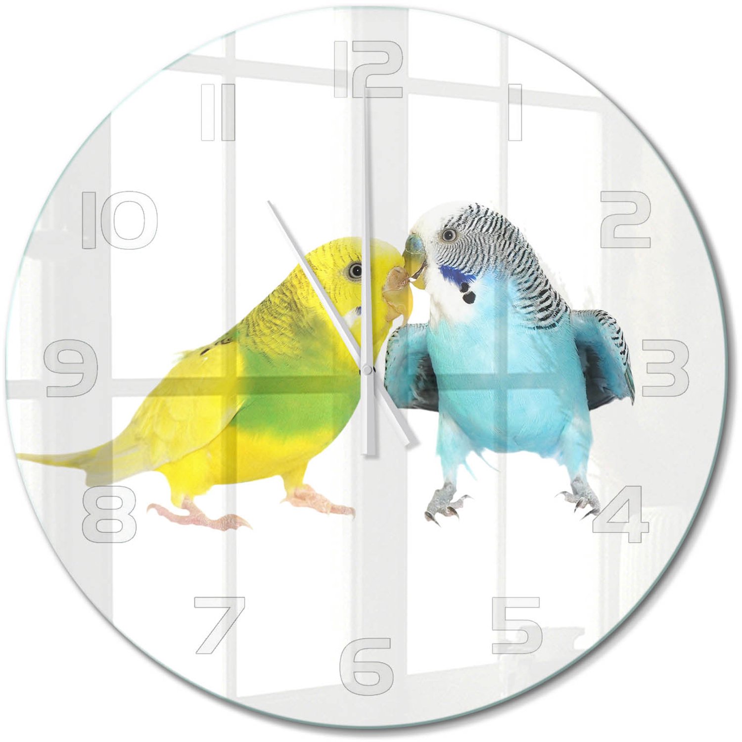 TULUP Wandklok - Parkieten Moderne Wandklok Glas - fi60 cm - Veelkleurig Wandklok Glas Decoratie - Witte handen - Ronde Klok - Glazen Wandklok Design - Klok Glas Met Opdruk