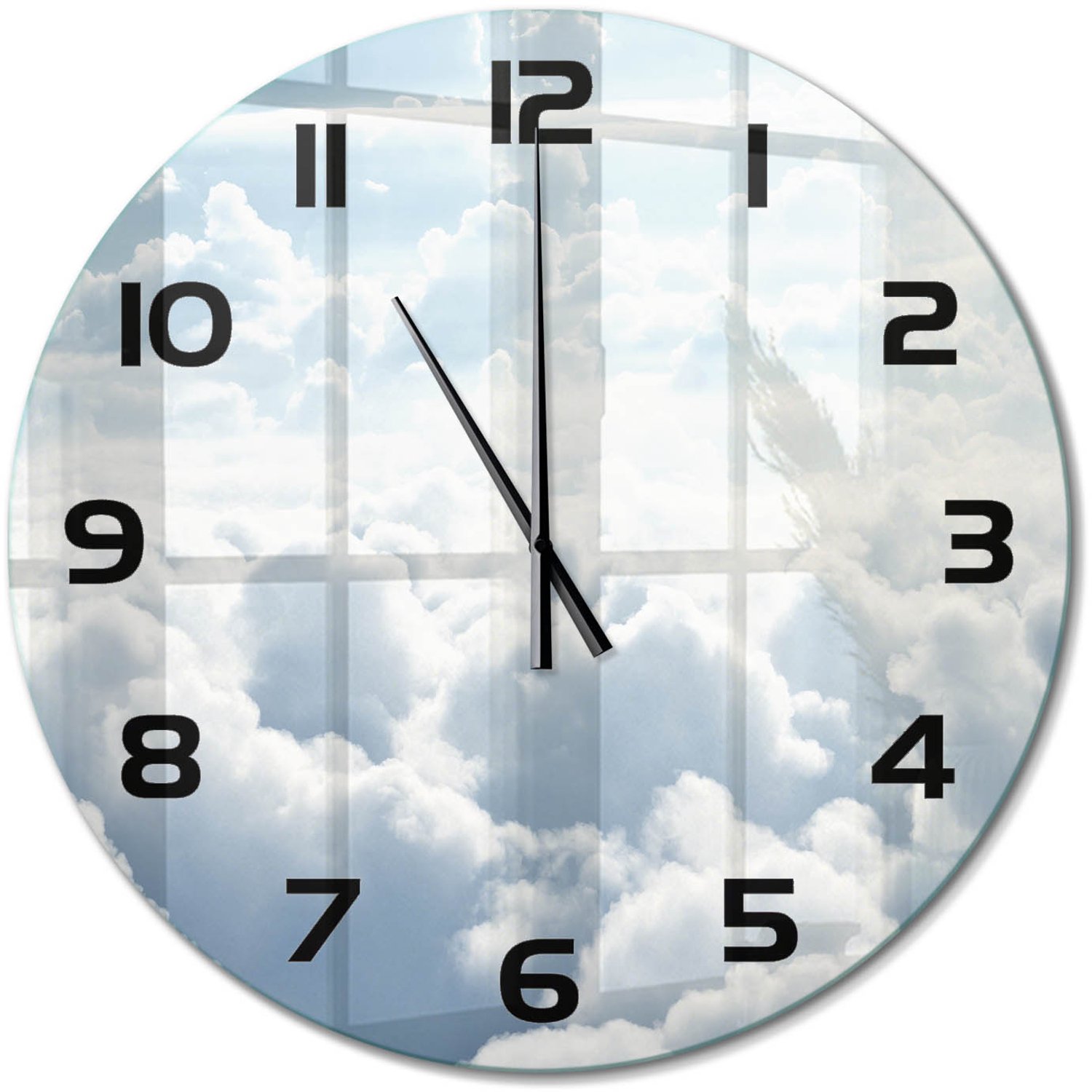 TULUP Wandklok - Wolken gezien vanuit vogelperspectief Glazen Wandklok Design - fi60 cm - Wit Klok Glas Met Opdruk - Zwarte handen - Ronde Klok - Wandklok Glas Met Motief - Decoratieve Glazen Klok
