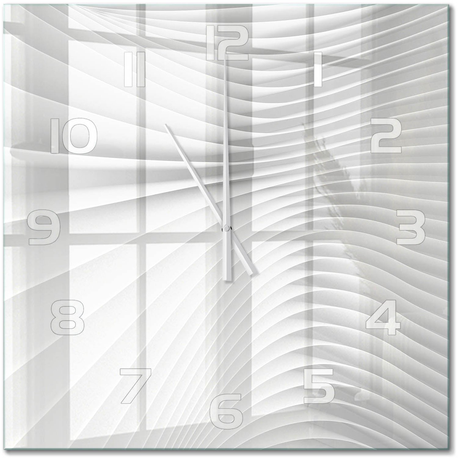 TULUP Wandklok - Lijnen van abstractie Klok Glas Met Opdruk - 60x60 cm - Wit Moderne Wandklok Glas - Witte handen - Vierkante Klok - Decoratieve Glazen Klok - Glazen Wandklok Design