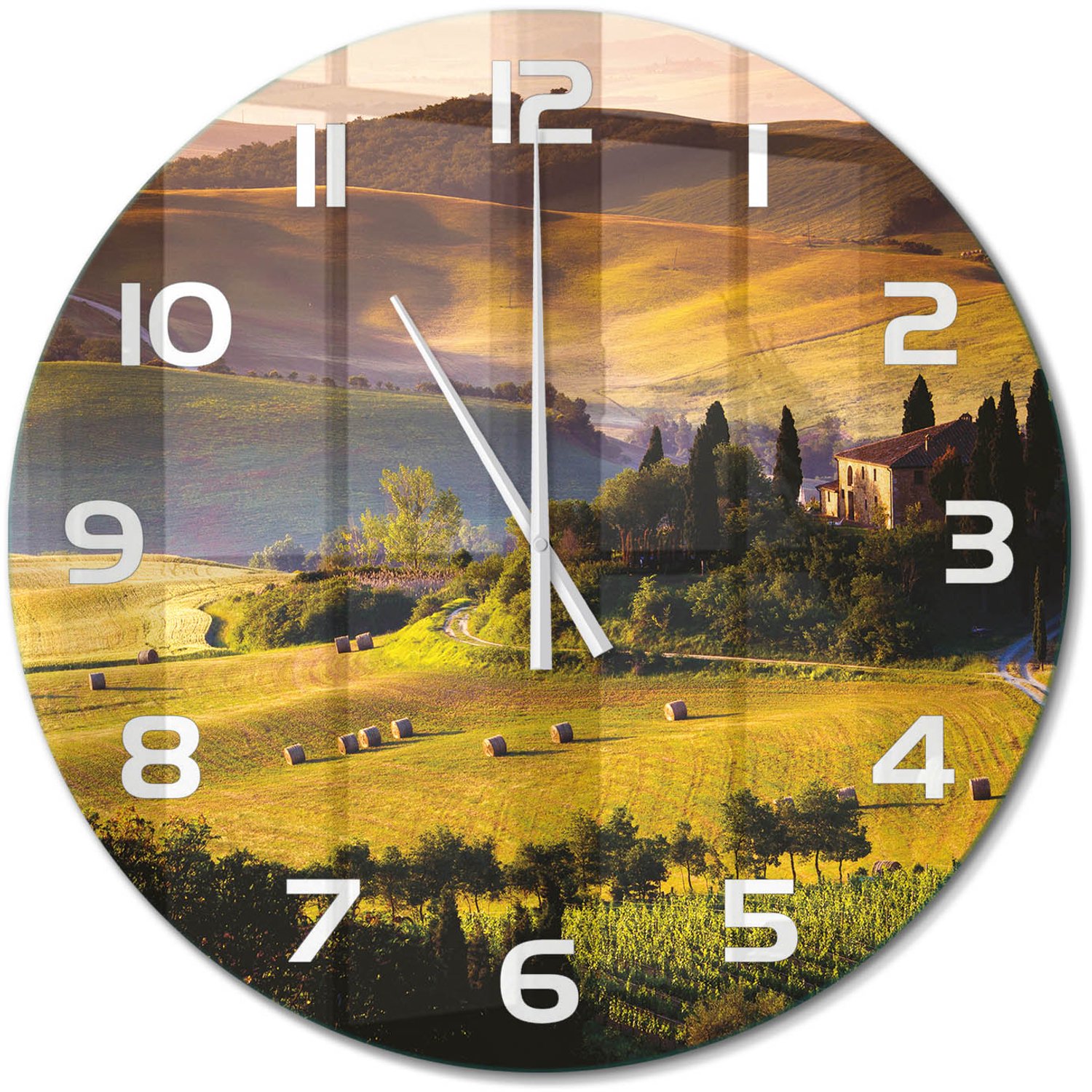 TULUP Wandklok - Toscane, Italië Wandklok Glas Decoratie - fi60 cm - Groente Gekleurde Glazen Klok - Witte handen - Ronde Klok - Klok Glas Met Opdruk - Moderne Wandklok Glas