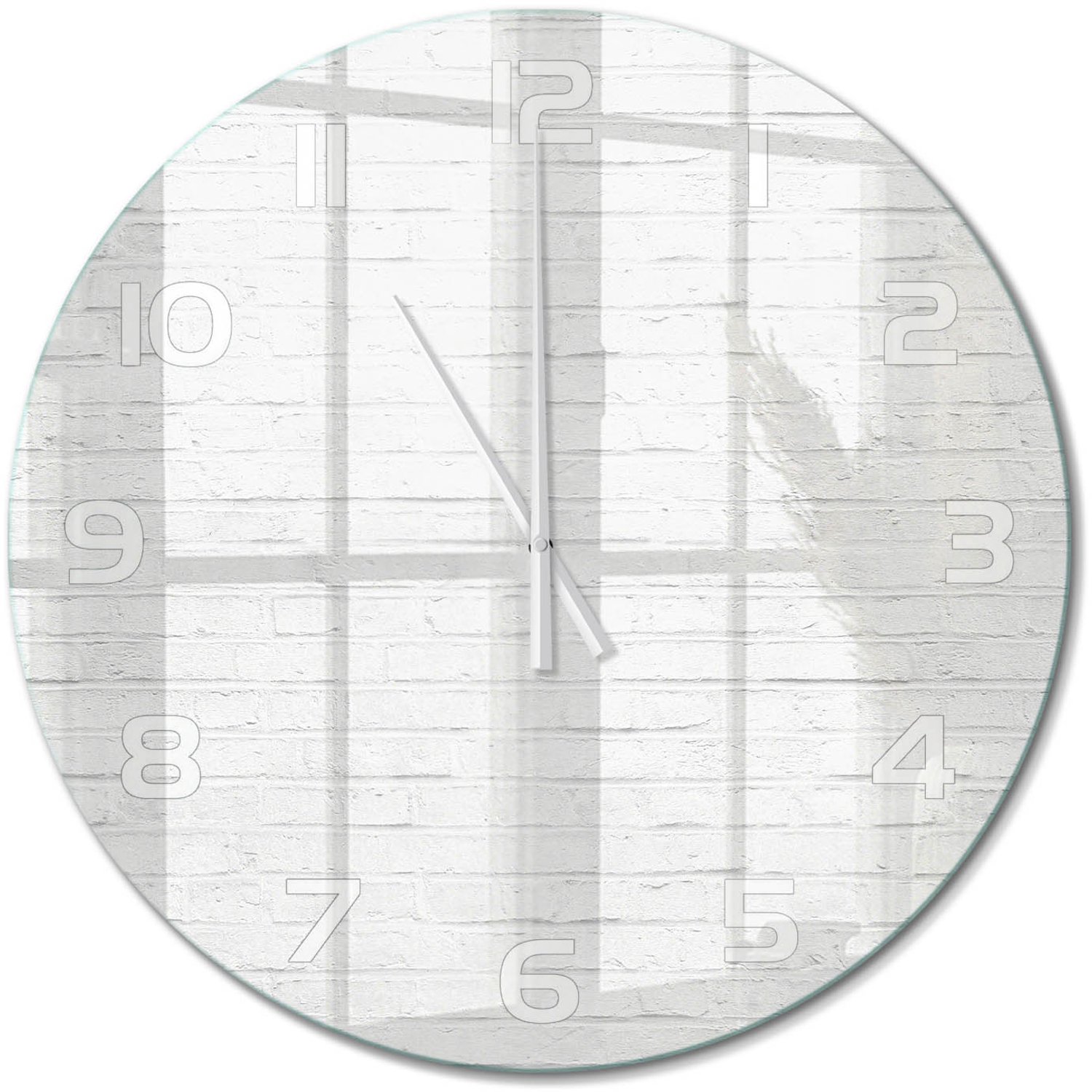 TULUP Wandklok - Bakstenen muur Wandklok Glas Met Motief - fi60 cm - Wit Decoratieve Glazen Klok - Witte handen - Ronde Klok - Gekleurde Glazen Klok - Glazen Klok Met Print