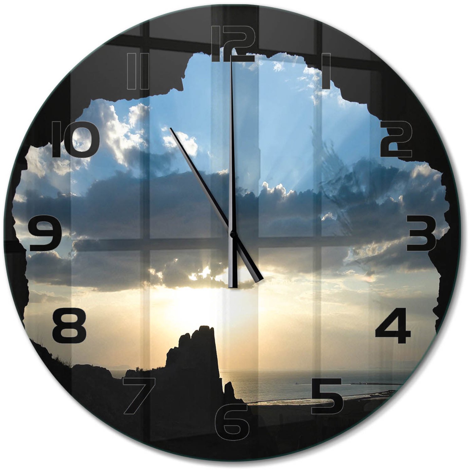 TULUP Wandklok - Zonsondergang Moderne Wandklok Glas - fi60 cm - Blauw Wandklok Glas Decoratie - Zwarte handen - Ronde Klok - Glazen Wandklok Design - Klok Glas Met Opdruk