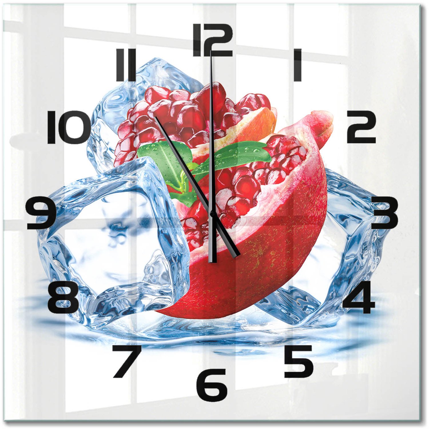 TULUP Wandklok - IJsgranaat Moderne Wandklok Glas - 60x60 cm - Rood Wandklok Glas Decoratie - Zwarte handen - Vierkante Klok - Glazen Wandklok Design - Klok Glas Met Opdruk