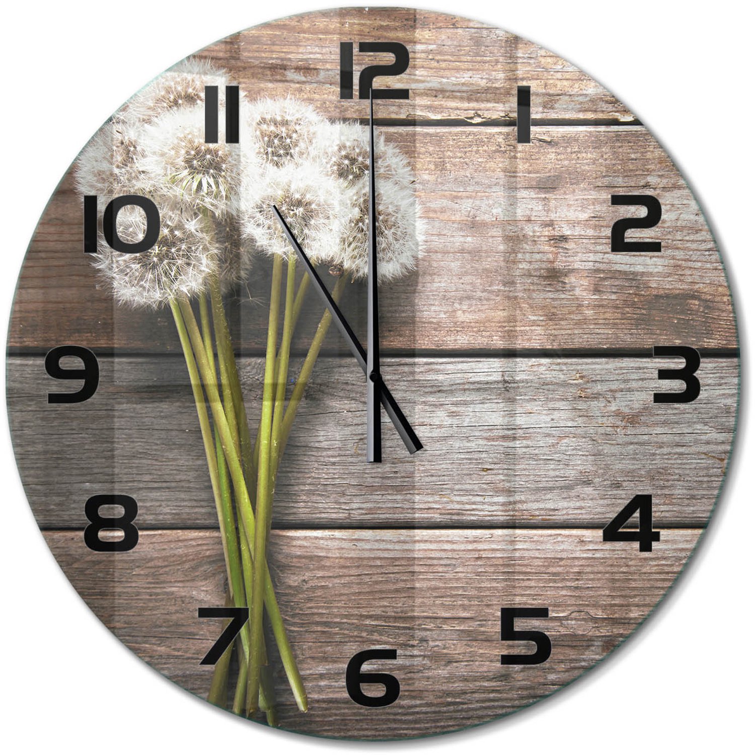 TULUP Wandklok - Paardenbloemhout Wandklok Glas Met Motief - fi60 cm - Bruin Decoratieve Glazen Klok - Zwarte handen - Ronde Klok - Gekleurde Glazen Klok - Glazen Klok Met Print