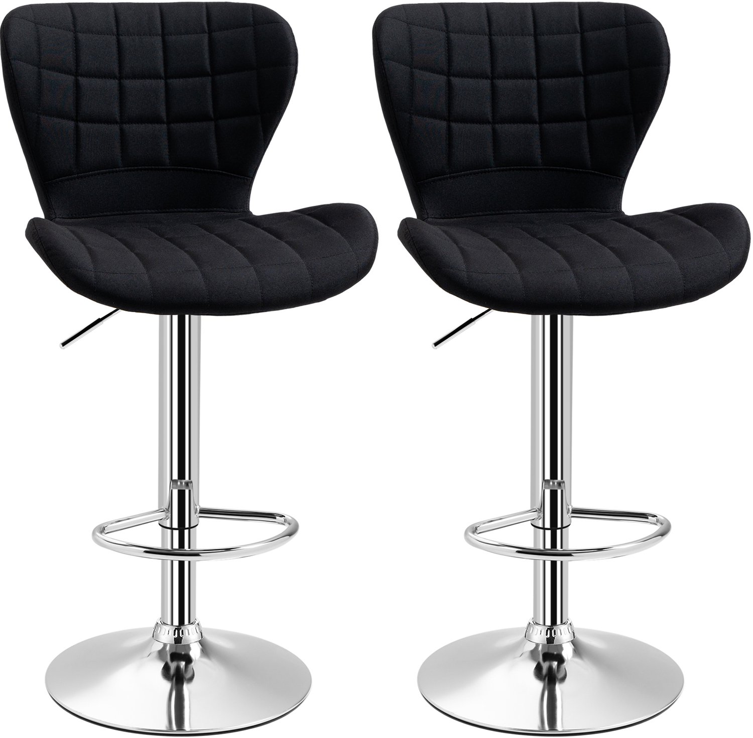 Lunpog Set barkrukken - 2 stoelen - In hoogte verstelbaar - Met rugleuning en voetensteun - Geschikt voor bars, keukens en restaurants - Zwart