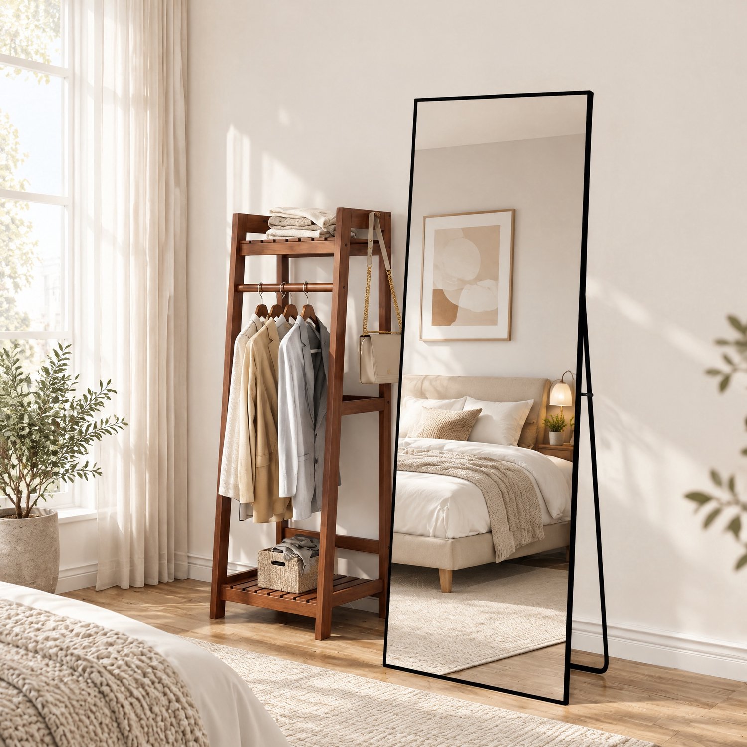 Yelenaro Staande Spiegel 165 x 60 cm, Wandspiegel, Rechthoekige Passpiegel met Aluminium Frame, voor Badkamer, Slaapkamer en Hal, Zwart Zwart Rechthoekige