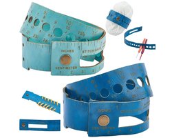 Multifunctionele 7-in-1 Meetgereedschap van PU Leer - 18 Inch Dubbele Polslineaal voor Haaknaalden, Metingen en Opberging (Sky Blue; Steel Blue)
