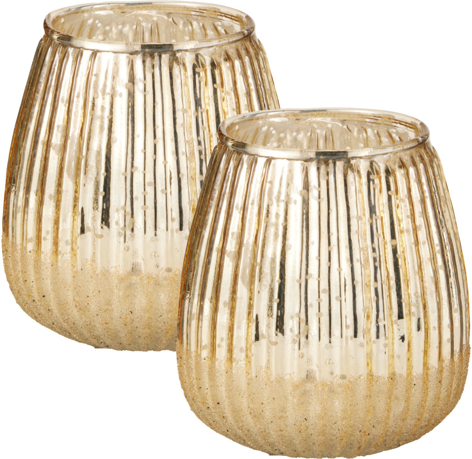 H&S Collection kaarshouder - 2x - goud - 11 x 11 cm - glas - theelichthouder/waxinelichthouder Goudkleurig