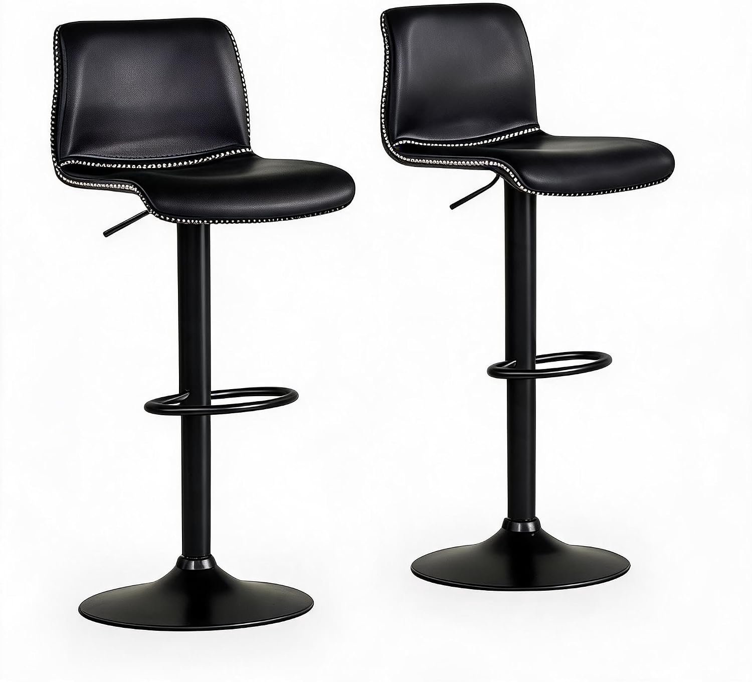 Triumpunpre Barkrukken Set van 2 / Zwarte Draaibare Barstoelen - PU Leder met Verstelbare Hoogte (61-83 cm), Voetsteun & Ergonomische Rugleuning - Max. 136 kg - Voor Keuken, Bar & Eetkamer
