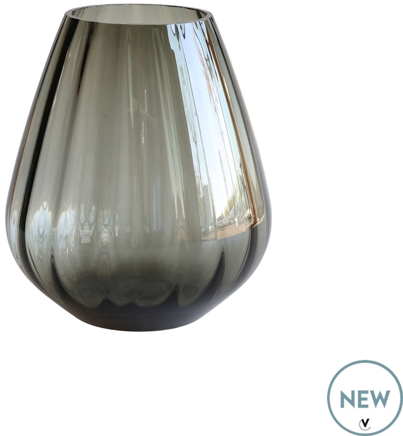 Vase The World Vaas Tasman Small - Ribbed Smoke Grey - Ø18 x H20 cm