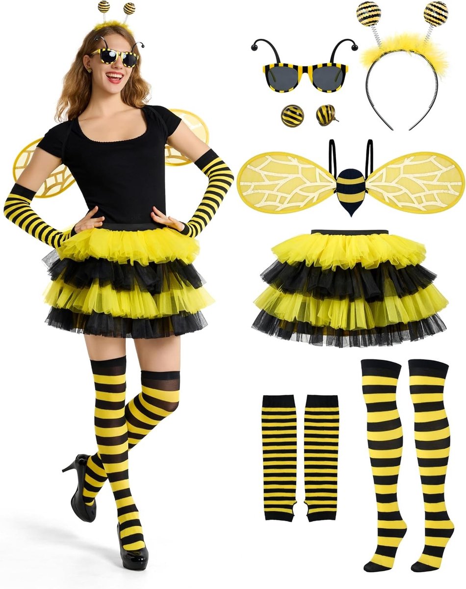 Halloween Kostuum met Bijenvleugels voor Volwassenen - Perfect voor Feestjes en Verkleedpartijen