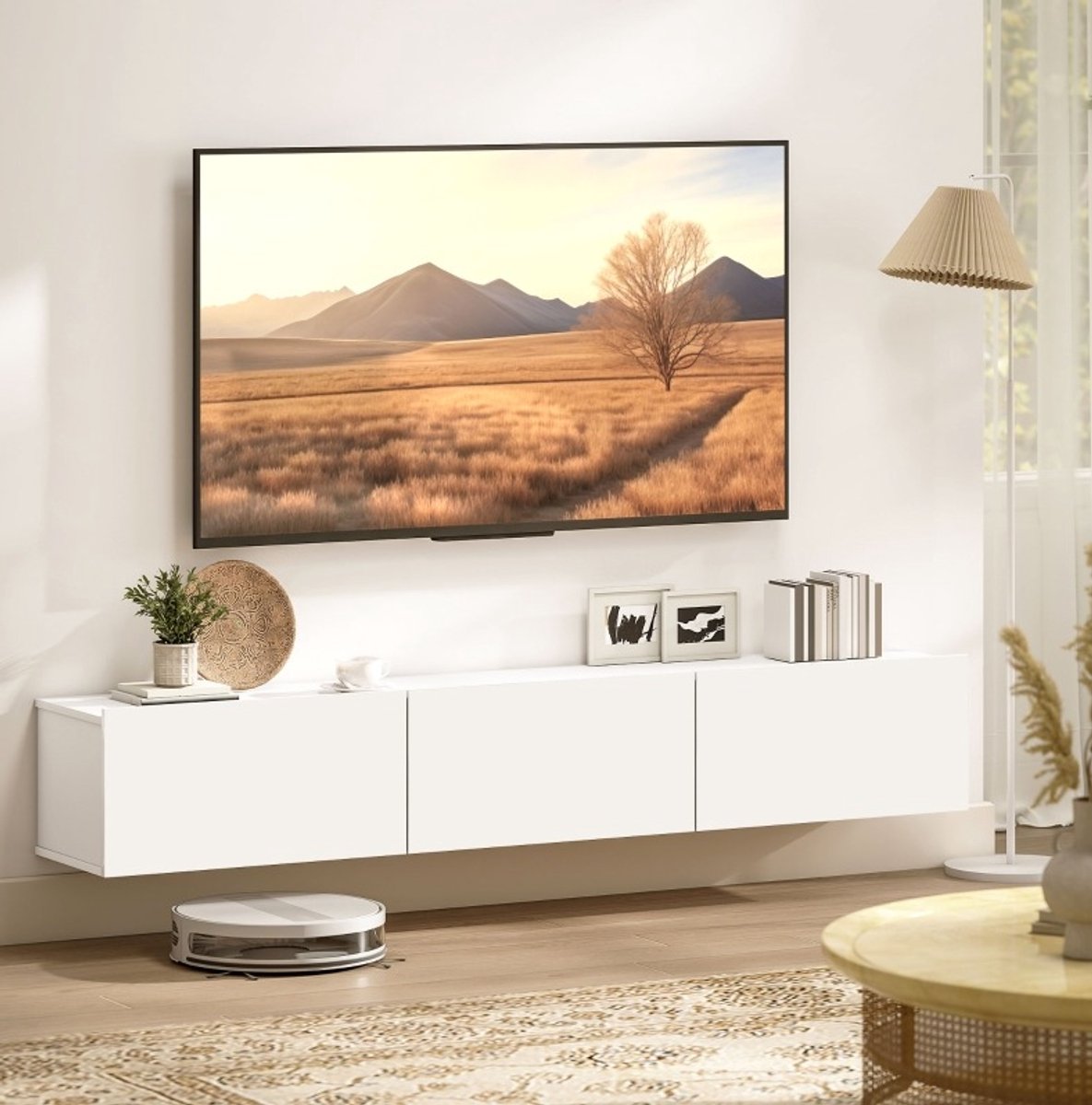 MODENUIT Tv Meubel - Wandmontage Met 3 Laden - Voor Woonkamer En Moderne Interieurs - Spaanplaat - Wit