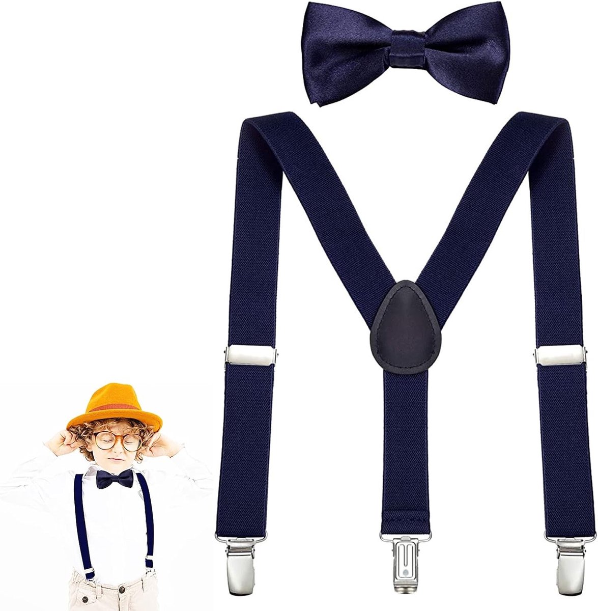 Verstelbare kinderriemen met Y-vorm en strikje, universele schouderbanden voor jongens en meisjes, navy blauw, 1 stuk, ideaal voor feesten en speciale gelegenheden