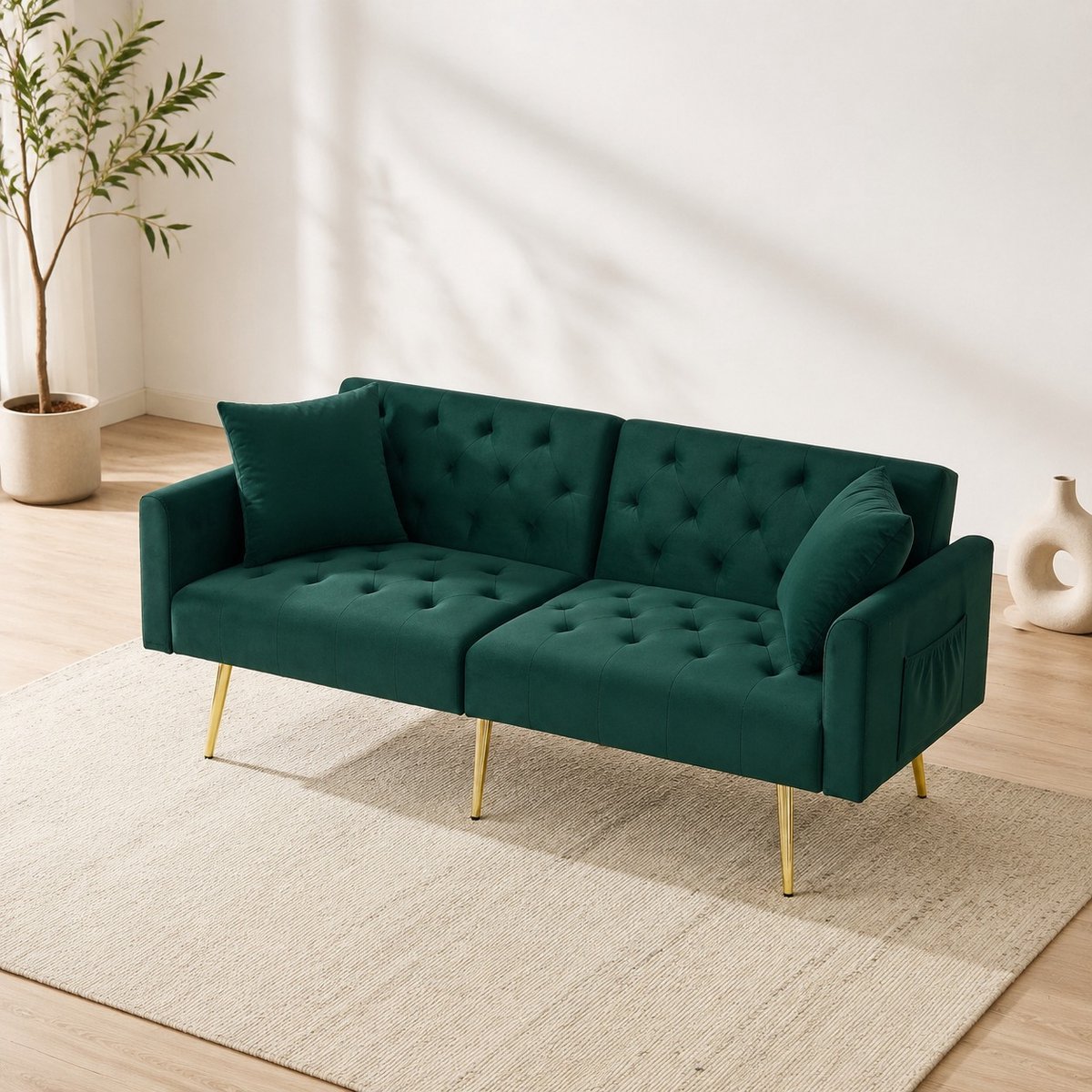 MODFU - Zitbank 2-Zits - 3-Standen Verstelbare Rugleuning - Modern - Fluweel - Groen