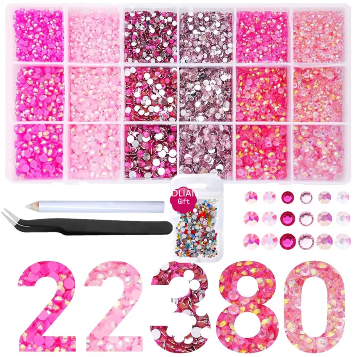 Currero Bedazzle Kit - Bedazzling - Plakstenen - Strass Steentjes - DIY Versieren - Set Met 22.380 Steentjes - Nagel Decoratie - Met Pincet En Applicator - 3/4/5mm - Set 7