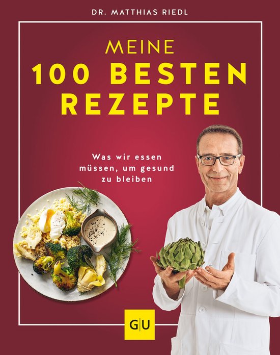 Boek 'Mijn 100 beste recepten' door Dr. Matthias Riedl met gezonde recepten en een recept met groenten.