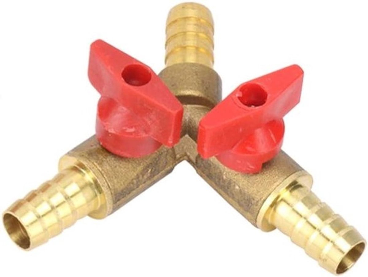 3-weg messing kogelkraan connector voor water olie gas - Y-vorm afsluitkoppeling splitter (8 mm)