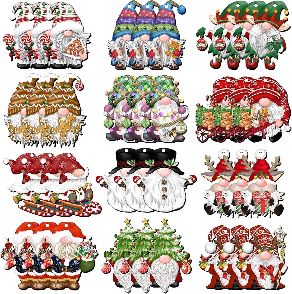 Set van 36 Kersthangertjes, Versieringen voor de Kerstboom met Draad voor Feestelijke Gelegenheden (12 Ontwerpen)