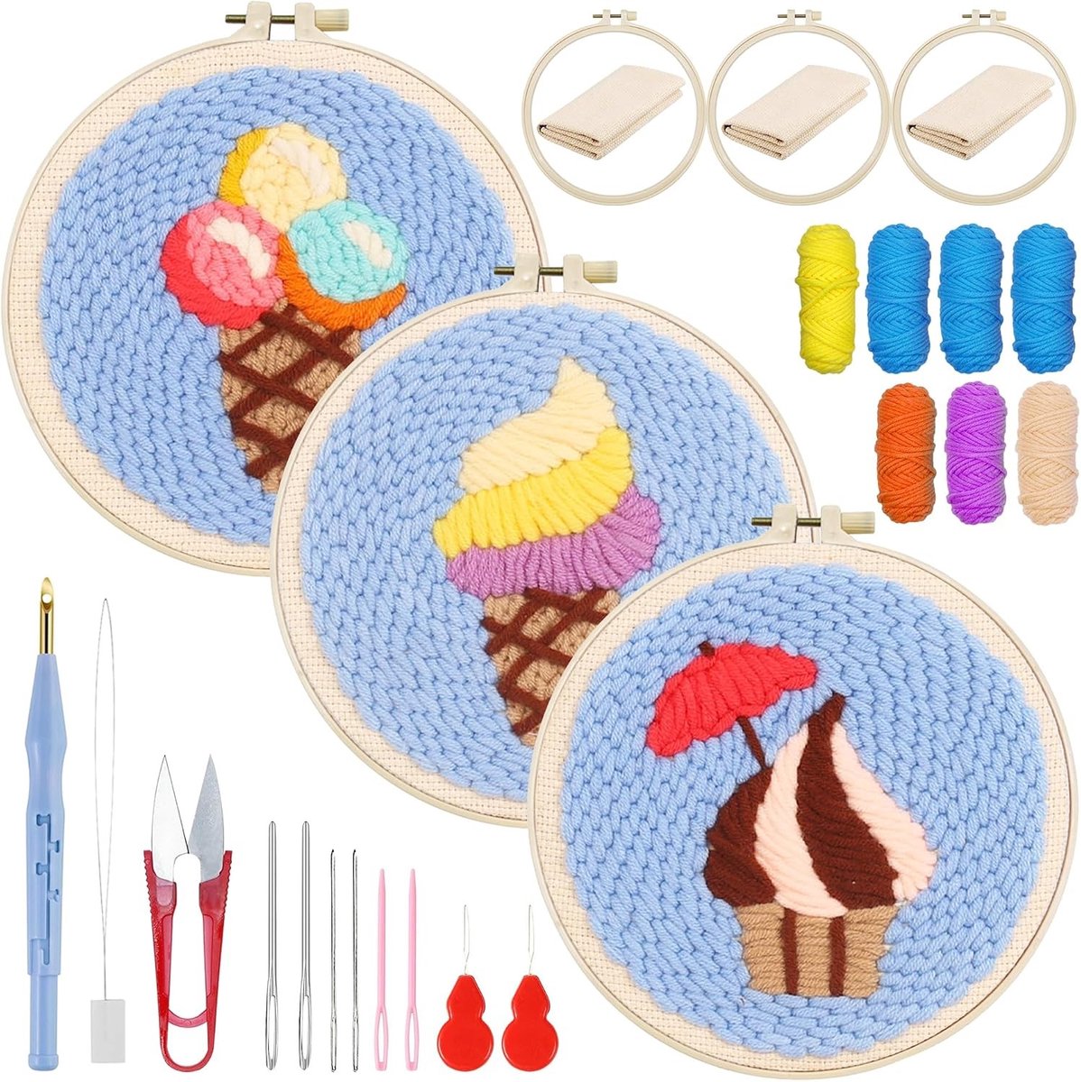 Punch Needle Kits voor Beginners, Borduurset met Handgereedschap en Embroidery Tools voor Volwassenen (Pastry Cream)