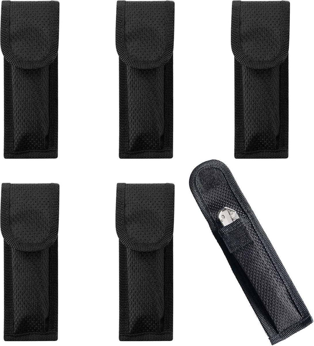 Zesdelige Pouch voor Zakmes, Nylon Mes Hoes met Ceintuurlus, Geschikt voor Opvouwbare Messen tot 13 cm (Zwart)