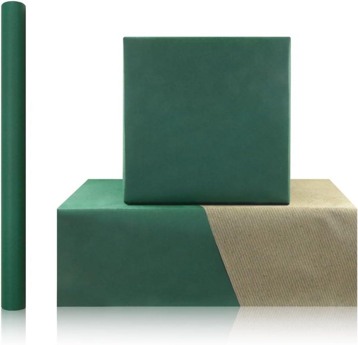 Dubbelzijdig donkergroen en bruin kraftpapier inpakpapierrol - 1 mini-rol 43 x 300 cm, ideaal voor geschenkverpakking, bruiloften, verjaardagen en kerstdecoratie