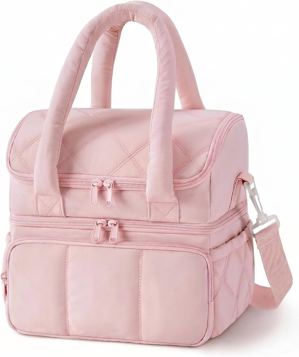 Thermische Lunchtas voor Vrouwen - Herbruikbare Waterdichte Koeltas voor Kantoor, School en Picknick met Verstelbare Schouderband (10.9L, Roze)