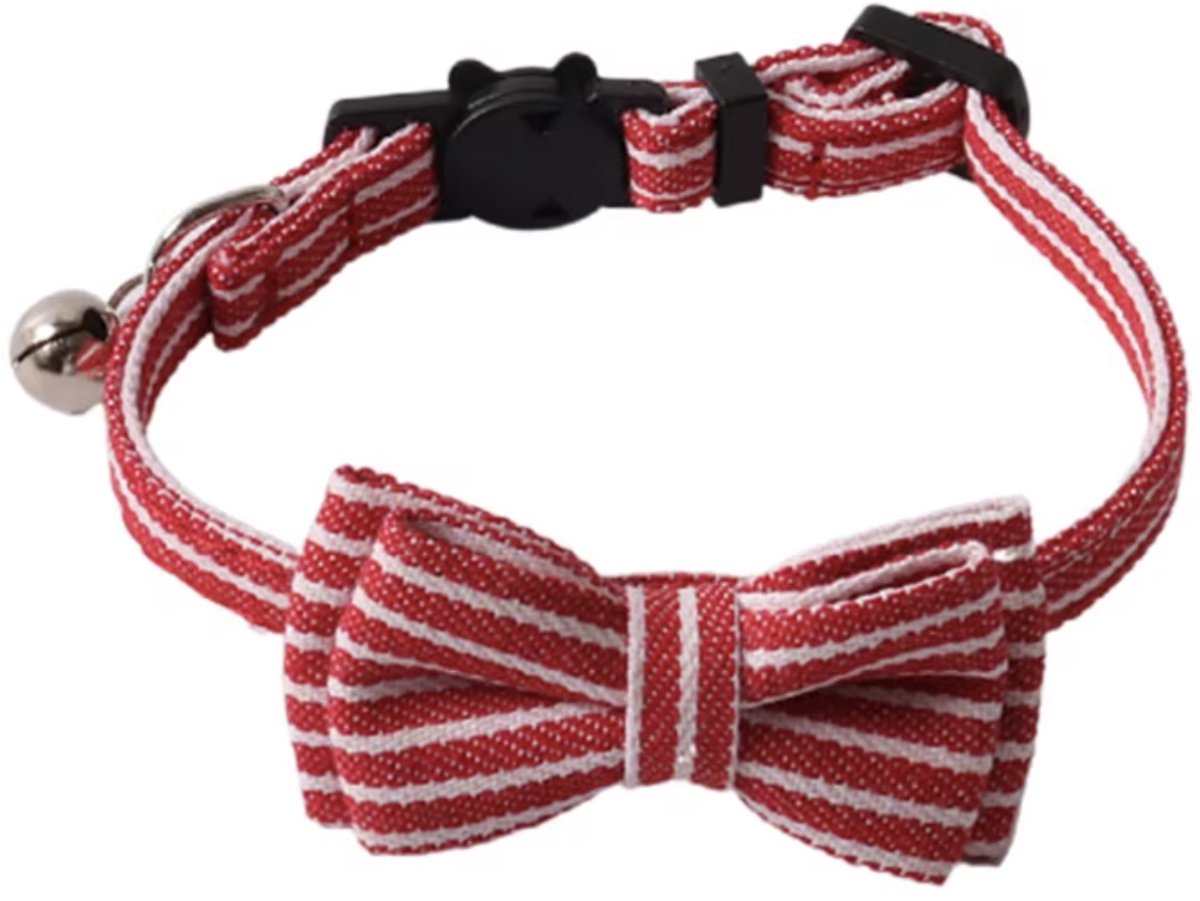Kattenhalsband met strik Rood Streep (Denim)