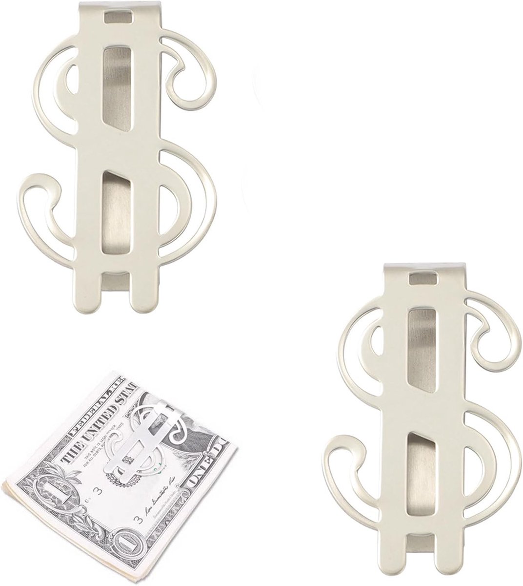 2 Stuks Ultra Dunne Geldclip voor Mannen - Metaal Geldclip voor Bankbiljetten, Visitekaartjes en Creditcards - Zilver Kleur