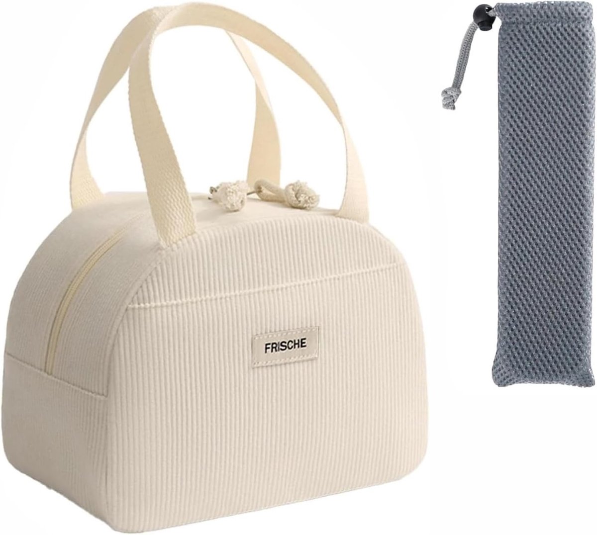Koeltas Off White met Grijze Bestekcompartiment, Perfect voor Maaltijden, Werk en Schooluitjes