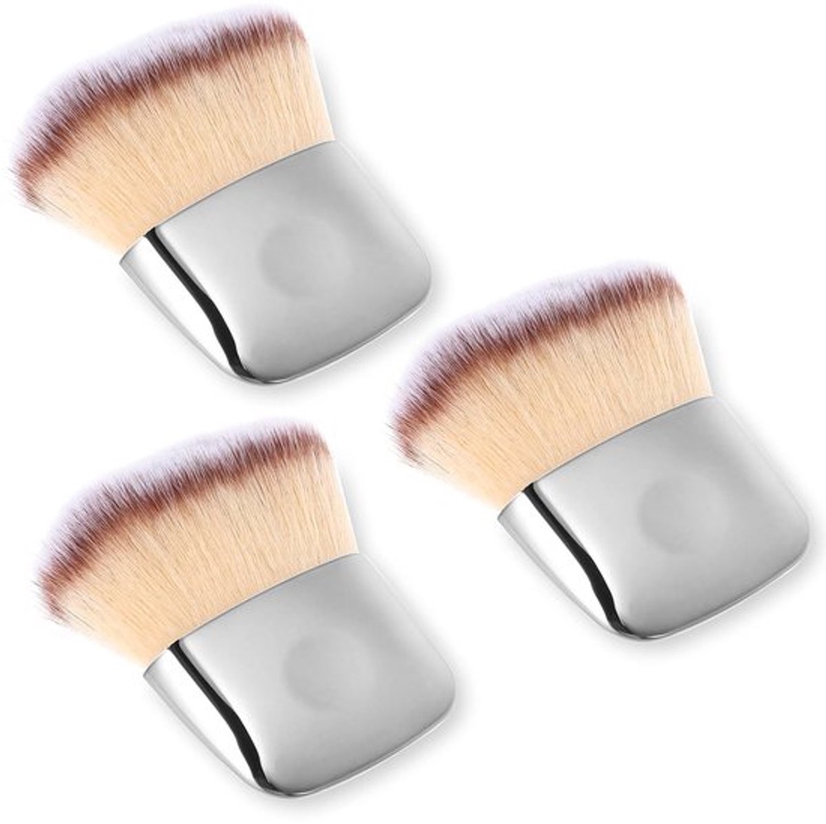 Zachte Blush- en Foundationkwasten - 3 stuks - Zilver - Mini - 6,5 x 4,7 cm
