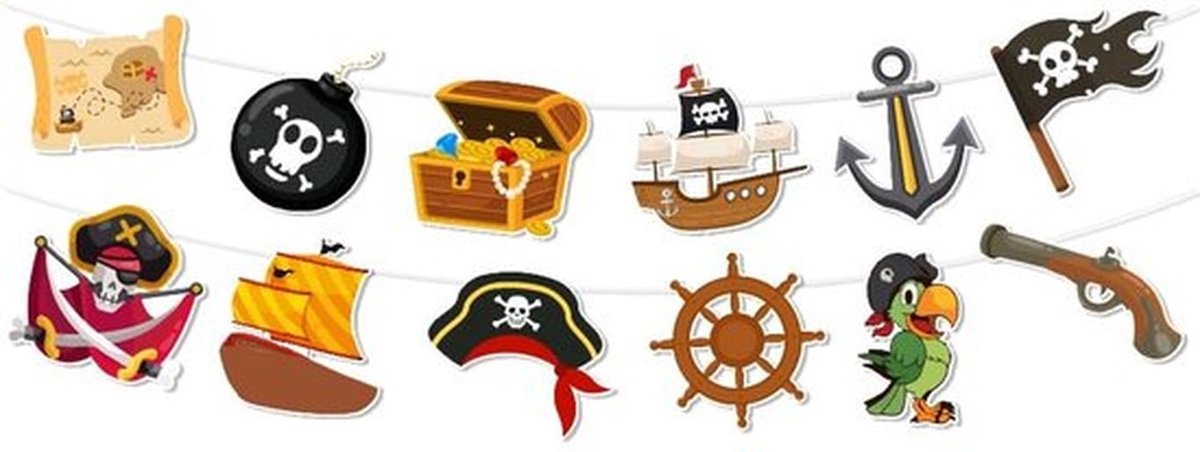 Piratenfeest spandoek - Piratenfeest Decoratie - Veelkleurig - Verjaardagsversiering - Fotoprops - Geschikt voor Jongens - Zeethema