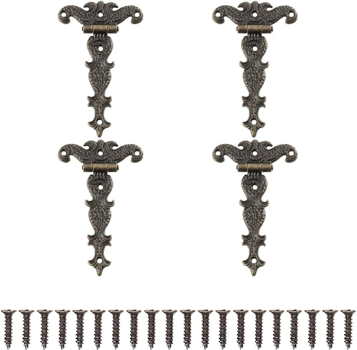 4 stuks - vintage scharnieren- scharnieren- scharnier- Antieke scharnieren-metalen scharnieren-Doosscharnier- Decoratieve scharnieren-Scharnieren voor meubels- voor kasten, kastdeuren, kisten-bronzen-Met schroeven